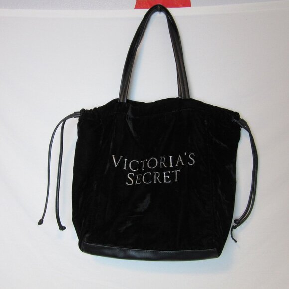 Victoria's Secret Handbags - Victoria Secret Black Velvet Synch Shoulder Bag Tote Sequin Logo Y2K